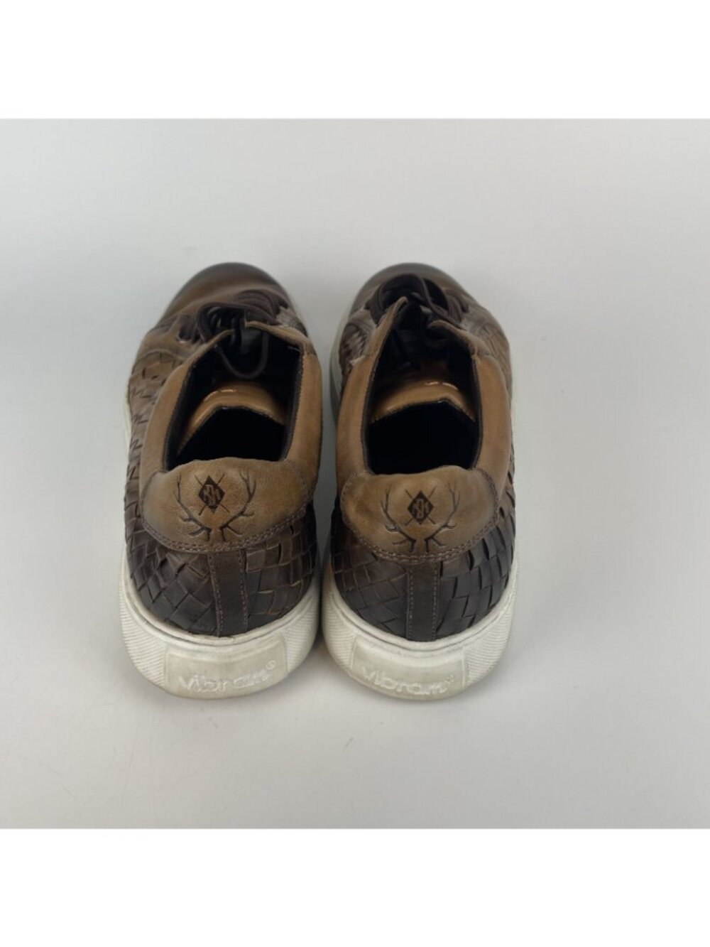Martin Dingman Luxe Calfskin Leather Sneakers – Men’s 8.5M Brown Woven Style - Picture 3 of 6